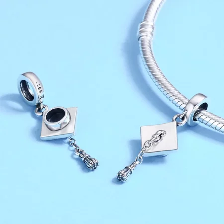 Pandora Style Silver Graduation Trencher Cap Dangle - SCC459