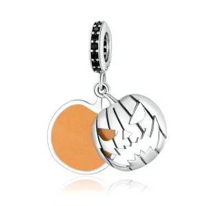 (image for) Pandora Style Silver Halloween Evil Pumpkin Smiley Face Dangle - SCC1620