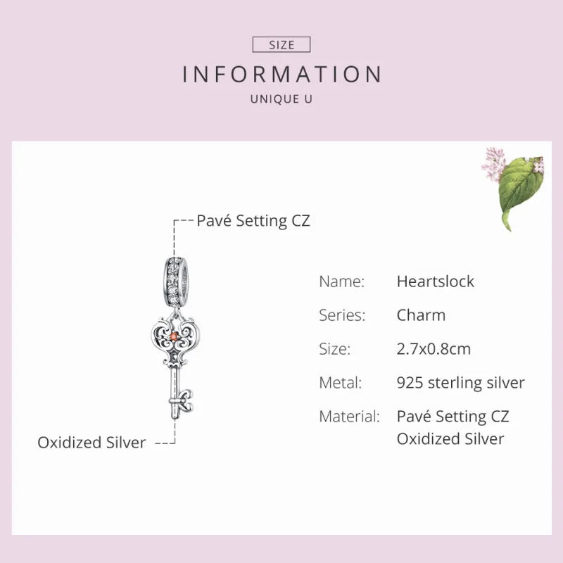 (image for) Pandora Style Silver Heartslock Dangle - BSC092 - View 6