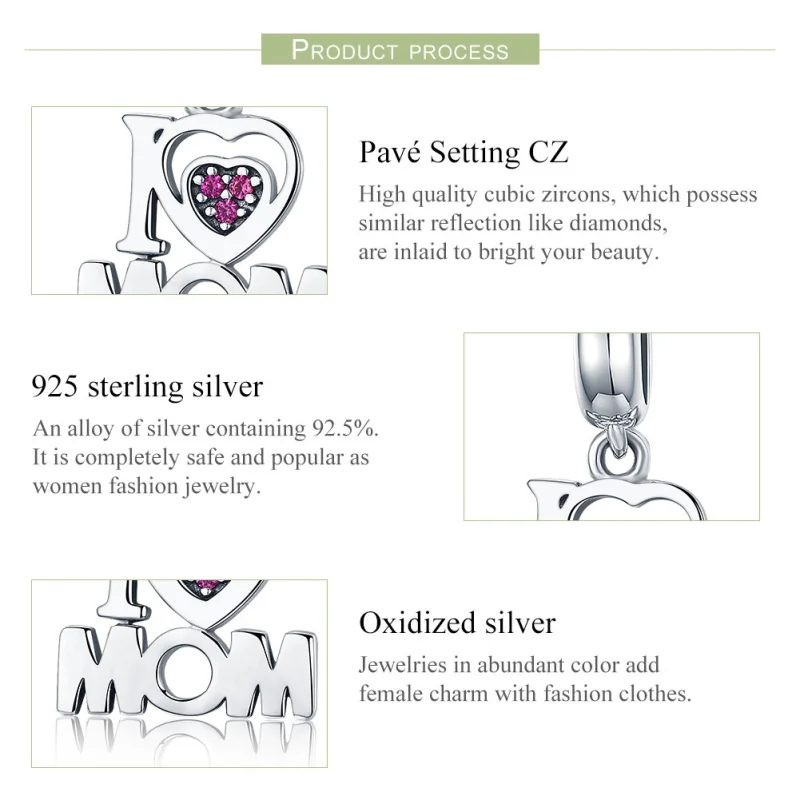 (image for) Pandora Style Silver I Love Mom Dangle - SCC420 - View 7