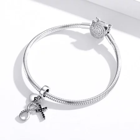 Pandora Style Silver Infinity Cross And Heart Dangle - SCC1713