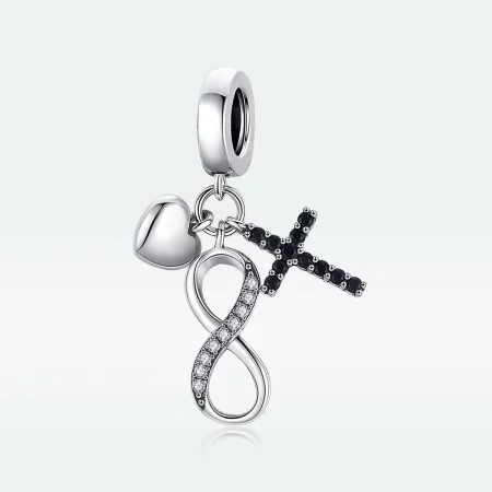 Pandora Style Silver Infinity Cross And Heart Dangle - SCC1713
