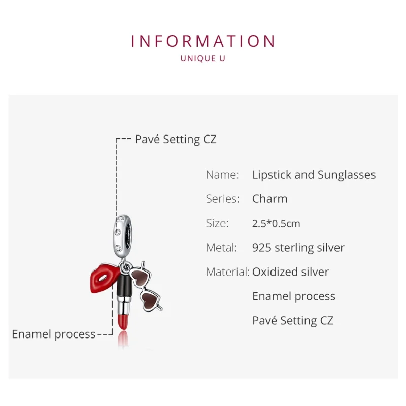 (image for) Pandora Style Silver Lipstick And Sunglasses Dangle - BSC346 - View 6