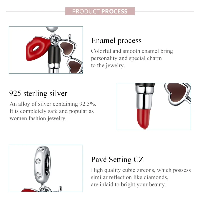 (image for) Pandora Style Silver Lipstick And Sunglasses Dangle - BSC346 - View 7