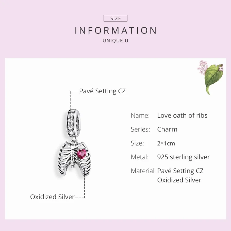 (image for) Pandora Style Silver Love Oath of Ribs Dangle - SCC1459 - View 7