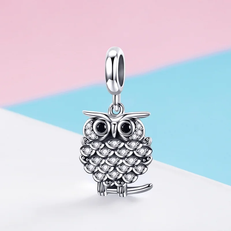 (image for) Pandora Style Silver Lovely Owl Dangle - SCC949 - View 2