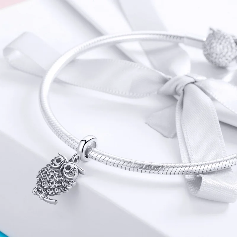 (image for) Pandora Style Silver Lovely Owl Dangle - SCC949 - View 3