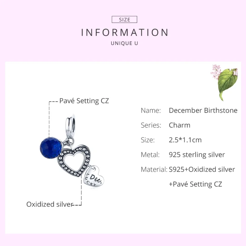 (image for) Pandora Style Silver Lucky December Dangle - SCC1721 - View 6