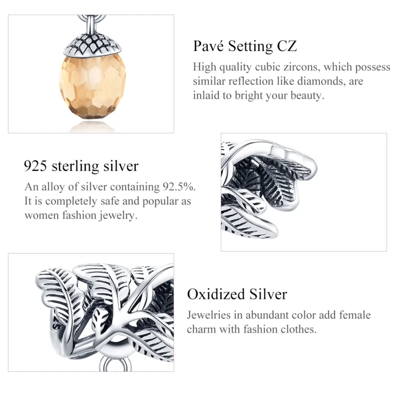 (image for) Pandora Style Silver Lucky Pine Cone Dangle - BSC336 - View 7