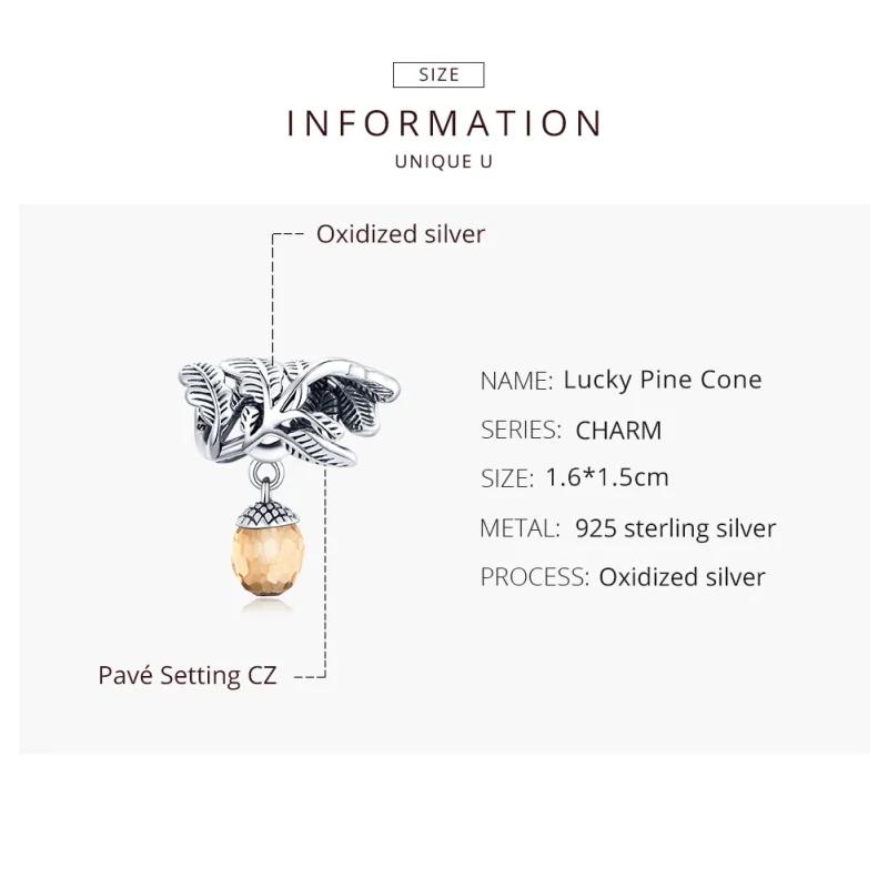 (image for) Pandora Style Silver Lucky Pine Cone Dangle - BSC336 - View 8