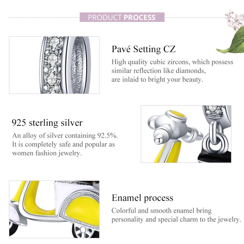 (image for) Pandora Style Silver Motorcycle Dangle - BSC136 - View 8