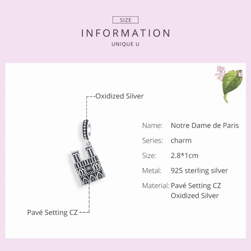 (image for) Pandora Style Silver Notre Dame De Paris Dangle - SCC1328 - View 7