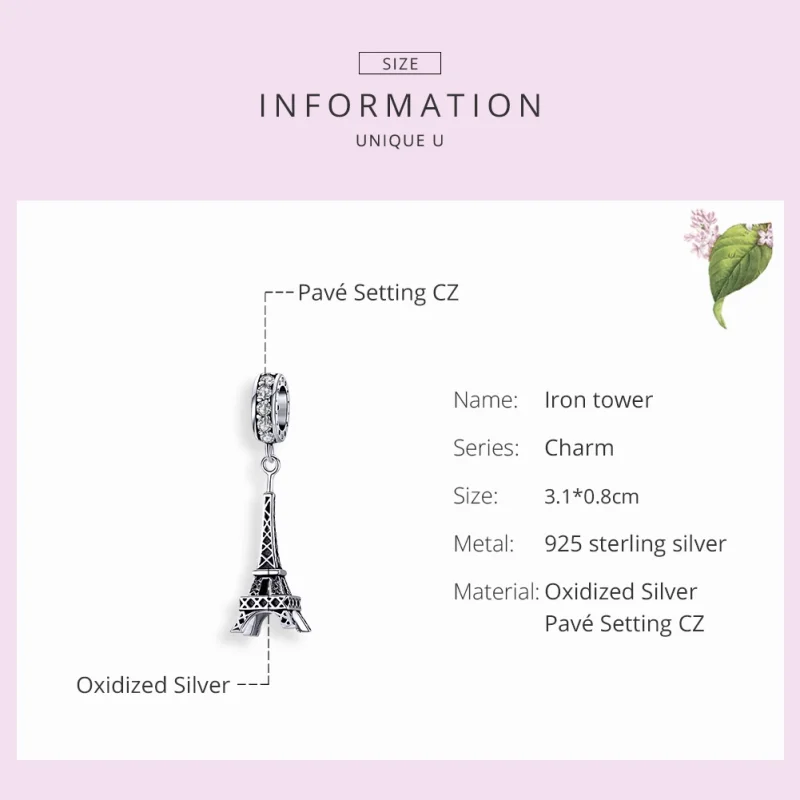 (image for) Pandora Style Silver Paris Eiffel Tower Dangle - BSC154 - View 7