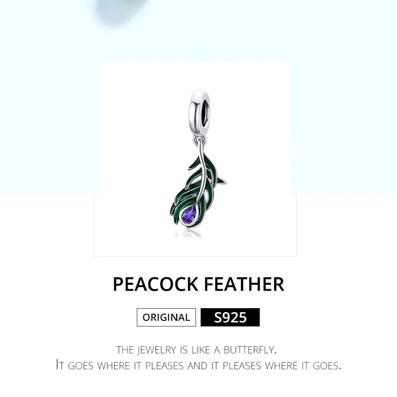 (image for) Pandora Style Silver Peacok Feather Dangle - SCC1704 - View 6