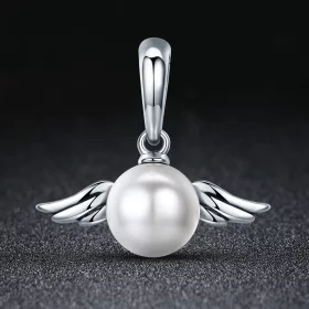 Pandora Style Silver Pearl Angel Wings Dangle - SCC381 Pandora Style Silver Pearl Angel Wings Dangle - SCC381