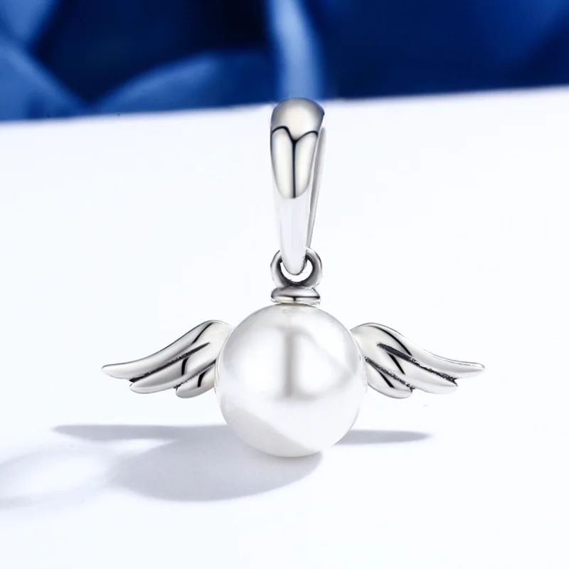 (image for) Pandora Style Silver Pearl Angel Wings Dangle - SCC381 - View 3