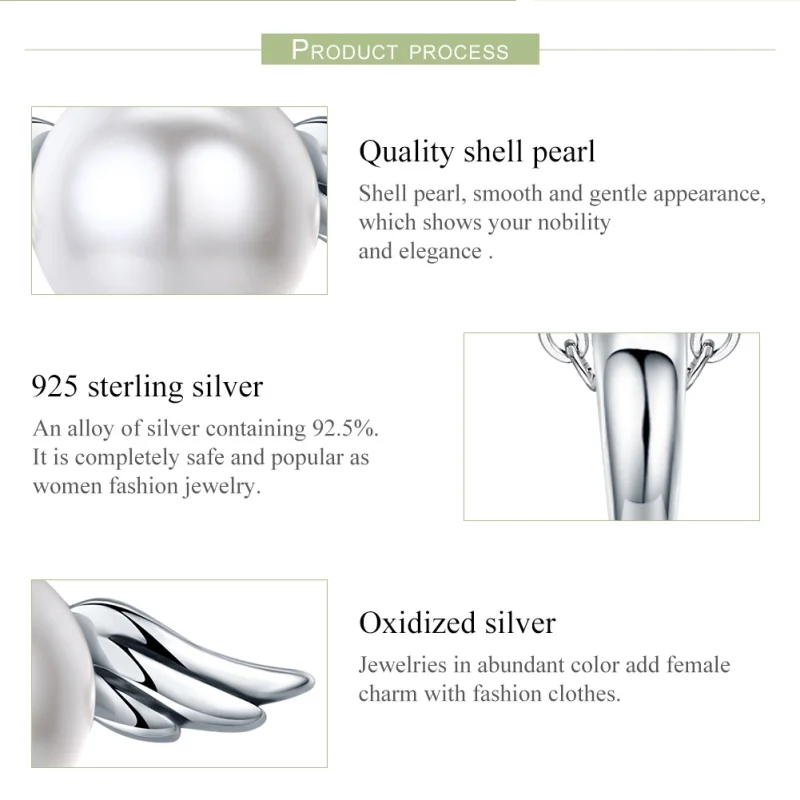 (image for) Pandora Style Silver Pearl Angel Wings Dangle - SCC381 - View 6