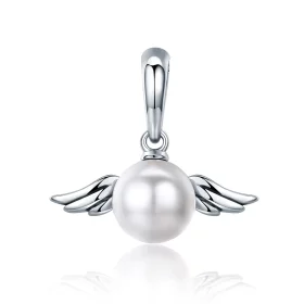 Pandora Style Silver Pearl Angel Wings Dangle - SCC381 Pandora Style Silver Pearl Angel Wings Dangle - SCC381