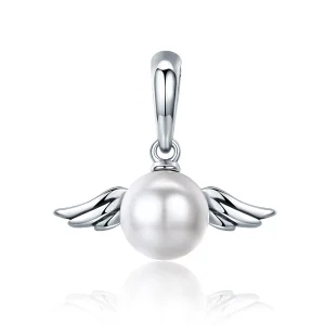 (image for) Pandora Style Silver Pearl Angel Wings Dangle - SCC381