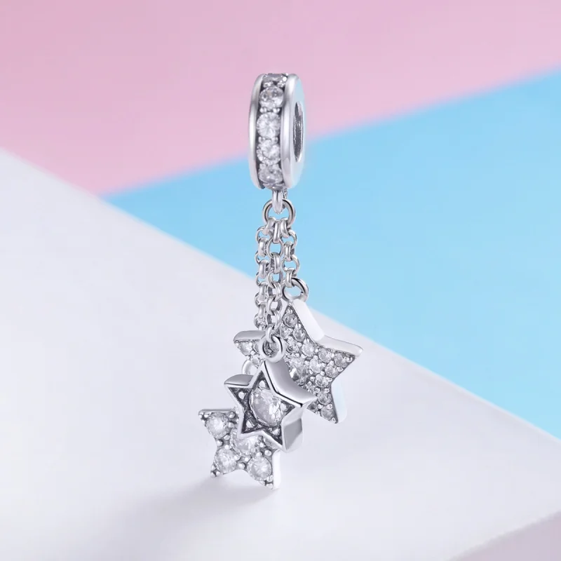 (image for) Pandora Style Silver Pentagrams Dangle - SCC881 - View 2