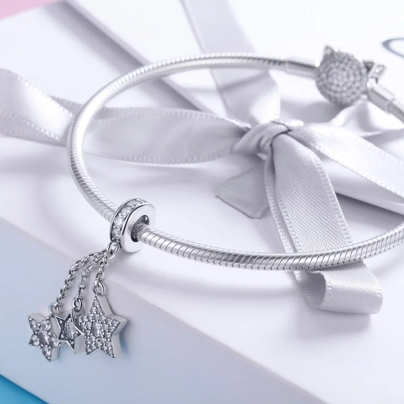 (image for) Pandora Style Silver Pentagrams Dangle - SCC881 - View 3