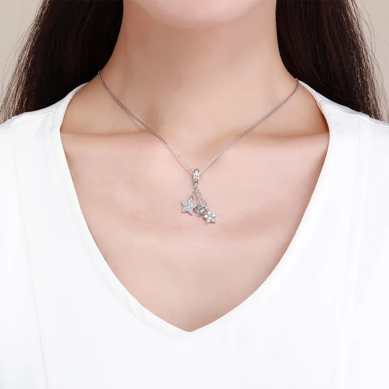 (image for) Pandora Style Silver Pentagrams Dangle - SCC881 - View 5