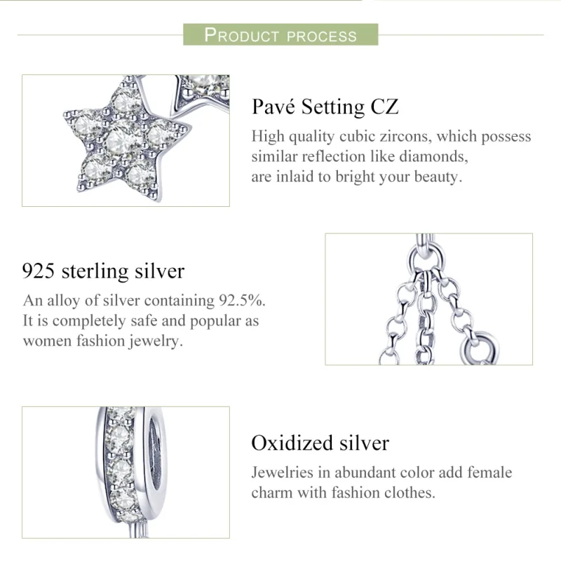 (image for) Pandora Style Silver Pentagrams Dangle - SCC881 - View 7