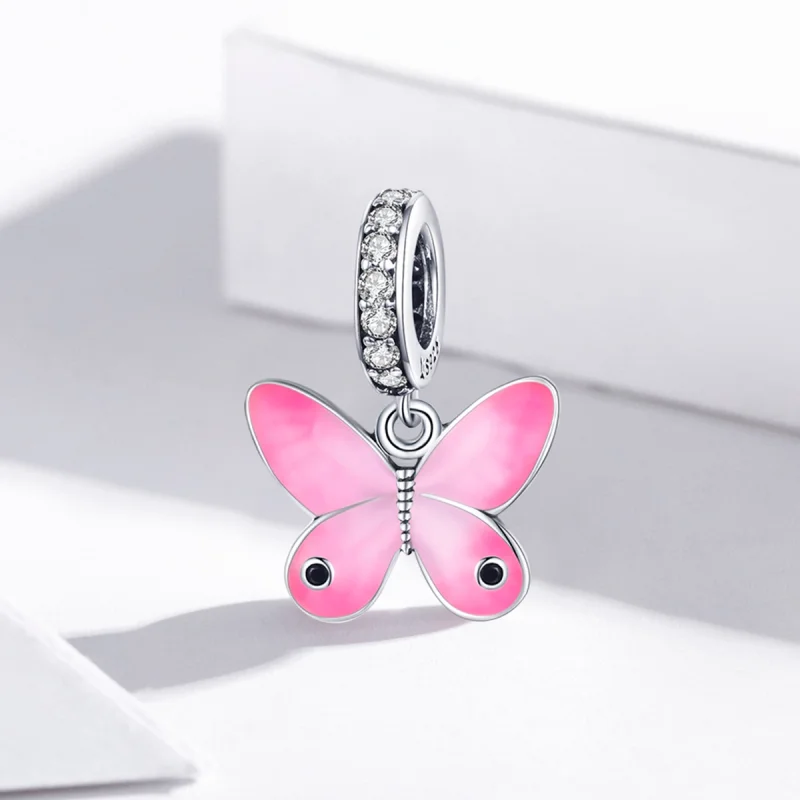 (image for) Pandora Style Silver Pink Butterfly Dangle - SCC1728 - View 2