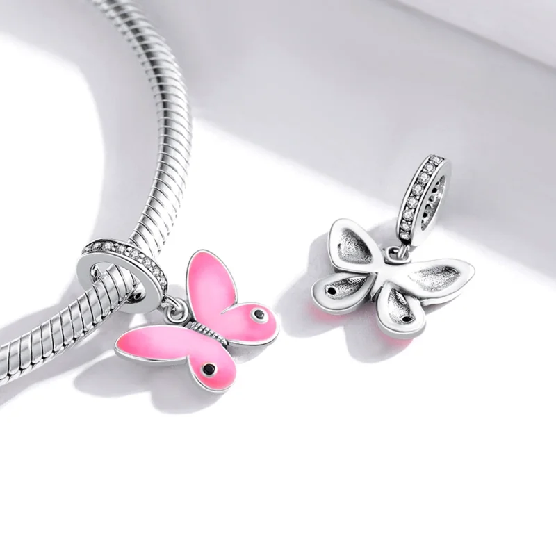 (image for) Pandora Style Silver Pink Butterfly Dangle - SCC1728 - View 4
