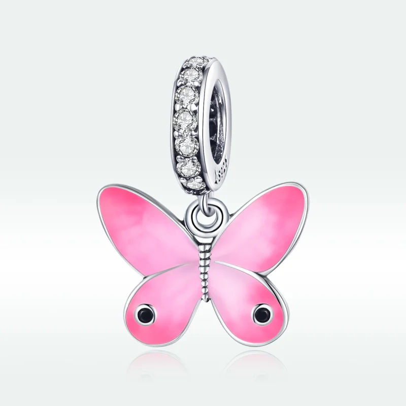 (image for) Pandora Style Silver Pink Butterfly Dangle - SCC1728 - View 5