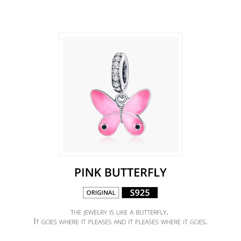 (image for) Pandora Style Silver Pink Butterfly Dangle - SCC1728 - View 6