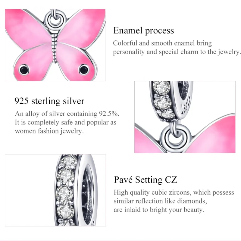 (image for) Pandora Style Silver Pink Butterfly Dangle - SCC1728 - View 7