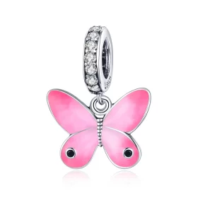 Pandora Style Silver Pink Butterfly Dangle - SCC1728 Pandora Style Silver Pink Butterfly Dangle - SCC1728