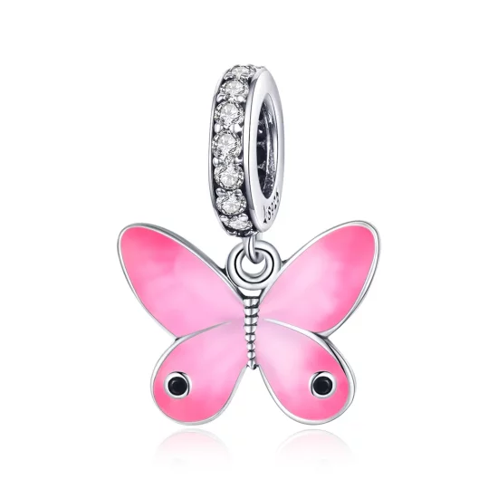 Pandora Style Silver Pink Butterfly Dangle - SCC1728