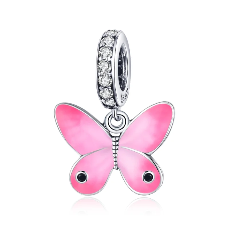 (image for) Pandora Style Silver Pink Butterfly Dangle - SCC1728 - Product Image