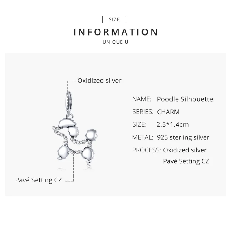 (image for) Pandora Style Silver Poodle Silhouette Dangle - SCC1681 - View 8