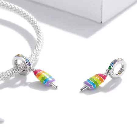 Pandora Style Silver Rainbow Ice Cream Dangle - BSC351