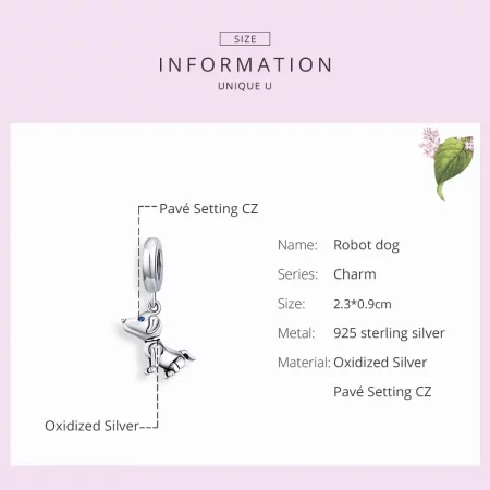 Pandora Style Silver Robot Dog Dangle - SCC1468