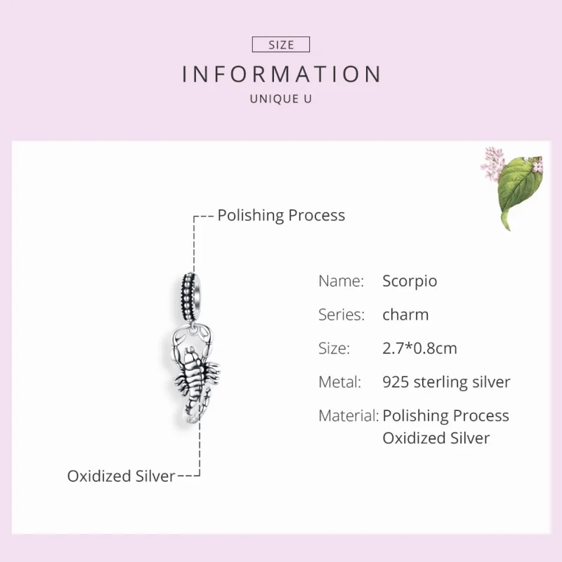 (image for) Pandora Style Silver Scorpio Dangle - SCC1329 - View 7