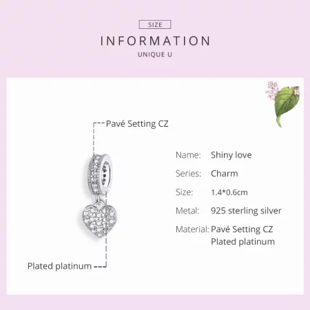 Pandora Style Silver Shiny Love Dangle - BSC211