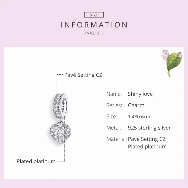 (image for) Pandora Style Silver Shiny Love Dangle - BSC211 - View 6