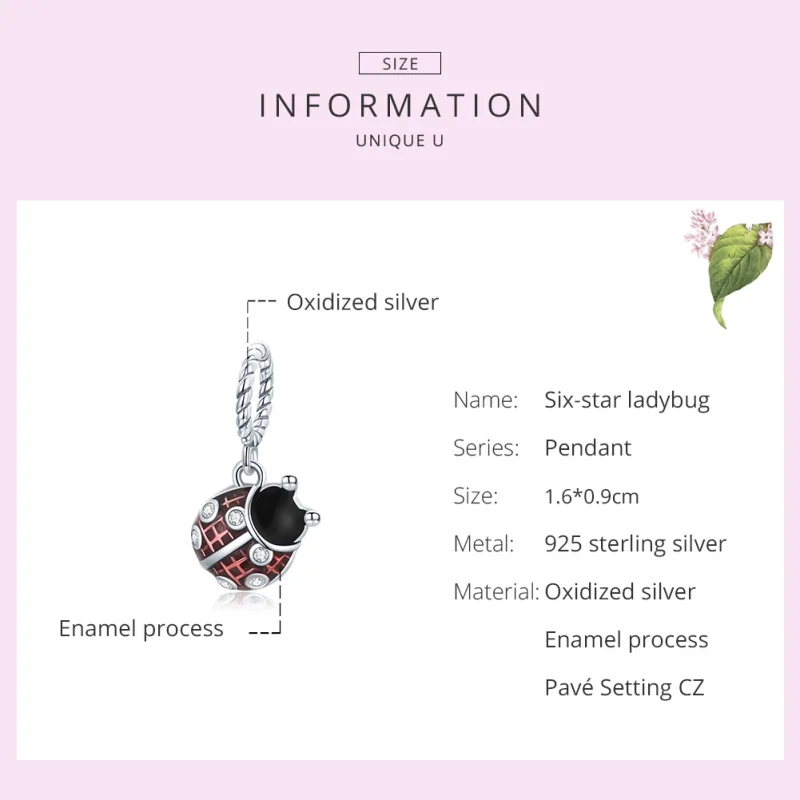 (image for) Pandora Style Silver Six-Star Ladybug Dangle - SCC1874 - View 6