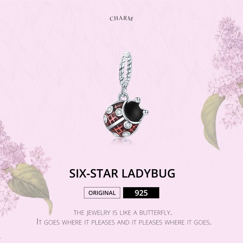 (image for) Pandora Style Silver Six-Star Ladybug Dangle - SCC1874 - View 8