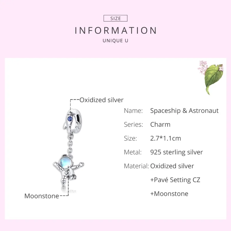 (image for) Pandora Style Silver Spaceship & Astronaut Dangle - SCC1695 - View 7