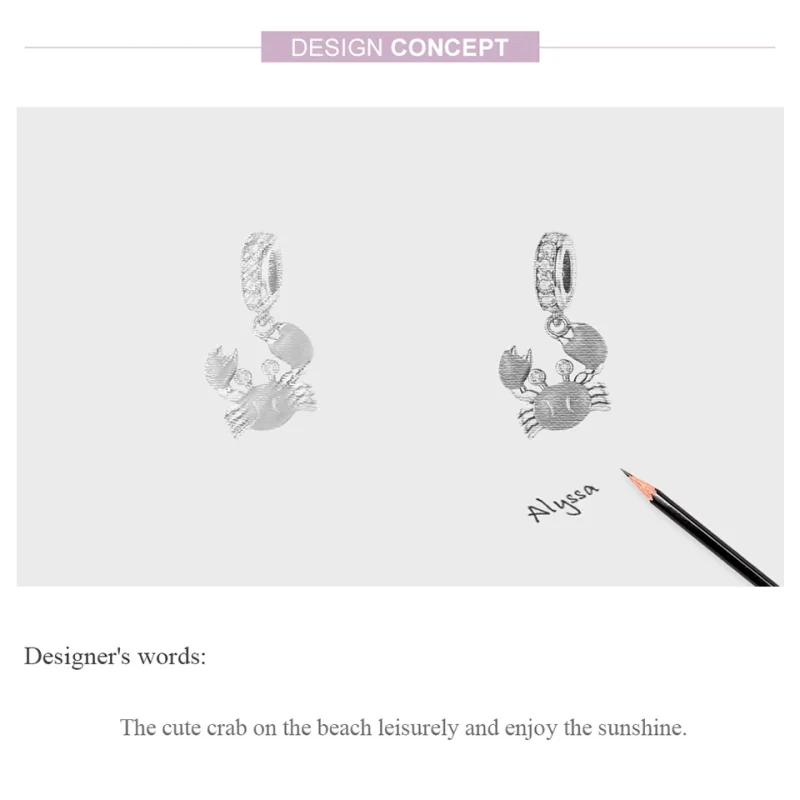 (image for) Pandora Style Silver Summer Crab Dangle - BSC076 - View 6