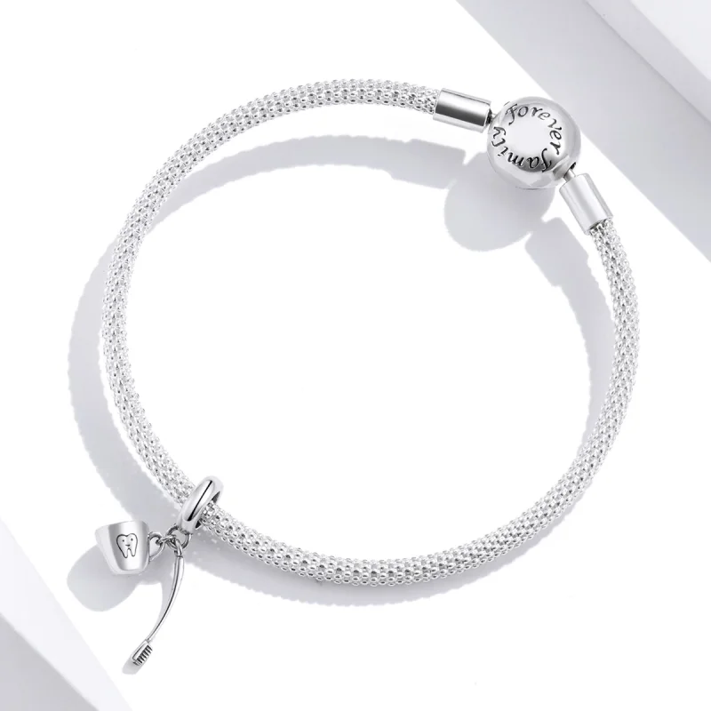 (image for) Pandora Style Silver Toothbrush And Cup Dangle - SCC1597 - View 4