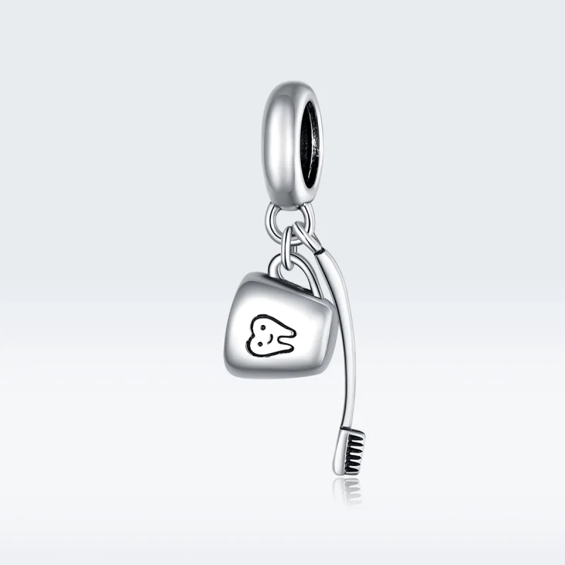 (image for) Pandora Style Silver Toothbrush And Cup Dangle - SCC1597 - View 5