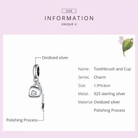 Pandora Style Silver Toothbrush And Cup Dangle - SCC1597