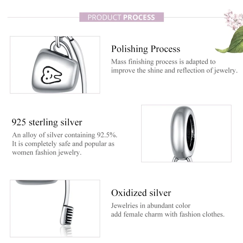 (image for) Pandora Style Silver Toothbrush And Cup Dangle - SCC1597 - View 8