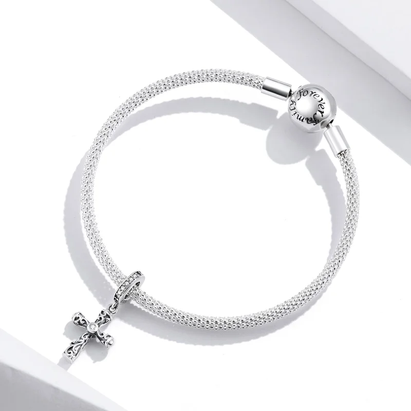 (image for) Pandora Style Silver Vintage Cross Dangle - BSC313 - View 3